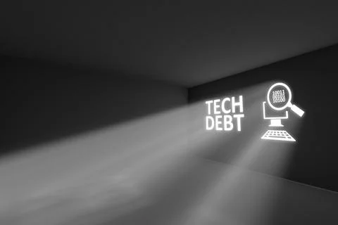 TECH DEBT rays volume light concept 3d illustration Stock Illustration