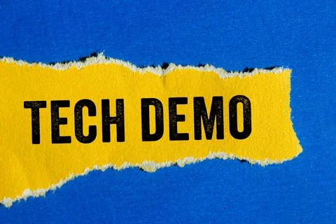 Tech Demo message written on ripped torn paper background. Conceptual Tech .. Stock Photos