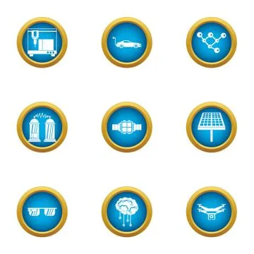 Tech dev icons set, flat style Stock Illustration