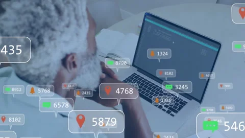 Tech developer gazing code editor, watching data badges multiplying then Stock Footage 311900988