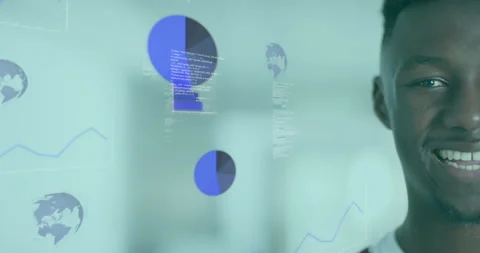 Tech developer in hallway observing pie chart initiating visualization, Stock Footage 315527939
