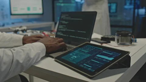 Tech Developer Program Coding on Laptop in Lab Stock Footage 248697664