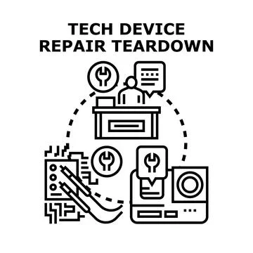 Tech device repair teardown process and service support Иллюстрация