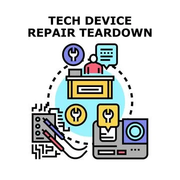 Tech device repair teardown process and service support Stock Illustration