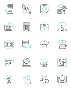 Tech devices linear icons set. Smartph, Tablet, Laptop, Computer, Smartwatch イラスト素材