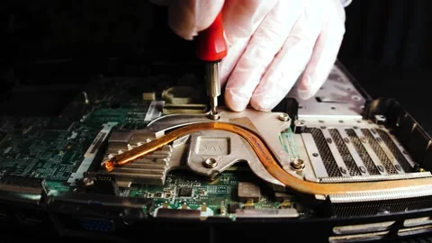 Tech diagnoses, repairs, upgrades computers, troubleshoots hardware Stock-Footage 262434044
