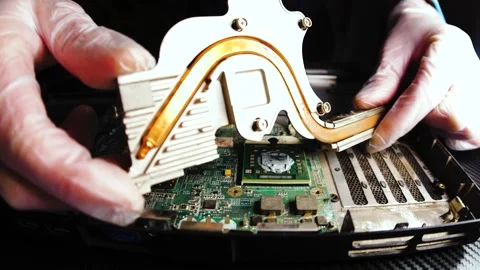 Tech diagnoses, repairs, upgrades computers, troubleshoots hardware Video stock 262434350