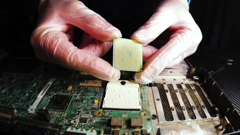 Tech diagnoses, repairs, upgrades computers, troubleshoots hardware Video stock 262435284