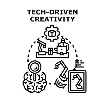 Tech driven creativity process developing artificial intelligence concept Ilustração Stock