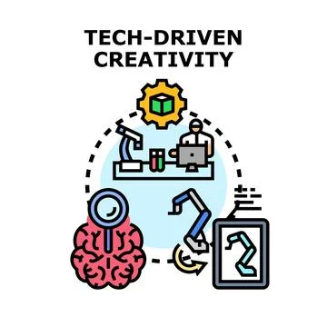 Tech driven creativity process developing artificial intelligence concept Stock Illustration