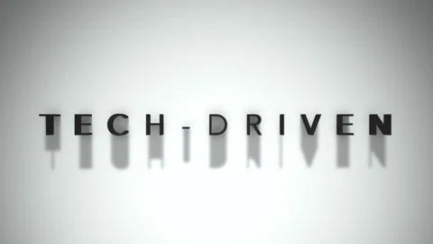 Tech driven movie title matte black text placed on a white base layer Stock Footage 301837662
