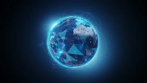 Tech Earth digital grid triangle background Stock Footage 223342406