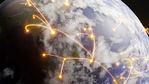 Tech earth globalization in 3d animation. Global Business dots on rotating plane Stock Footage 173354037