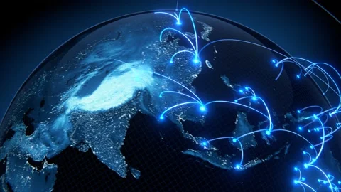Tech earth globalization in 3d animation. Global Business dots on rotating plane Stock Footage 173354038