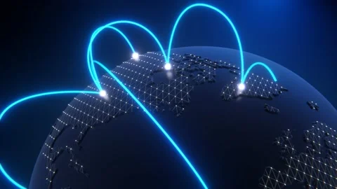Tech earth globalization in 3d animation. Global Business dots on rotating plane Stock Footage 183151555