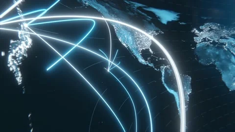 Tech earth globalization in 3d animation. Global Business dots on rotating plane Stock Footage 189634224