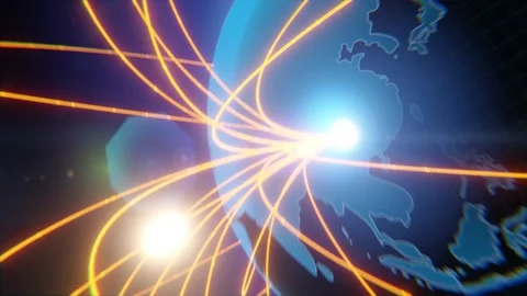 Tech earth globalization in 3d animation. Global Business dots on rotating plane Stock Footage 208948819