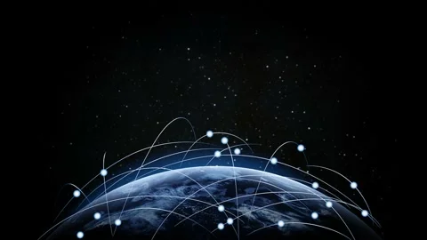Tech earth globalization in 3d animation. Global Business dots on rotating plane Stock Footage 208948874