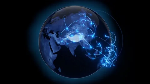 Tech earth globalization in 3d animation. Global Business dots on rotating plane Stock Footage 234577330