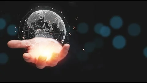 Tech earth globalization in 3d animation. Global Business dots on rotating plane Stock Footage 234577335