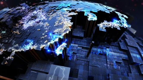 Tech Earth Globalization In 3D Animation,Asian routes connect to the world Stock Footage 334857617
