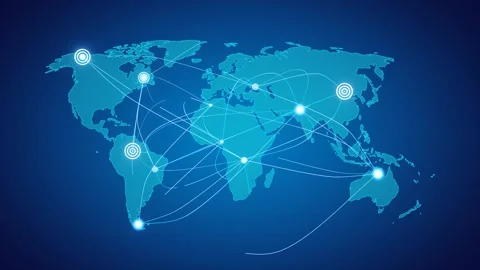 Tech earth globalization animation. Global Business dots on rotating planet. Stock Footage 219831789