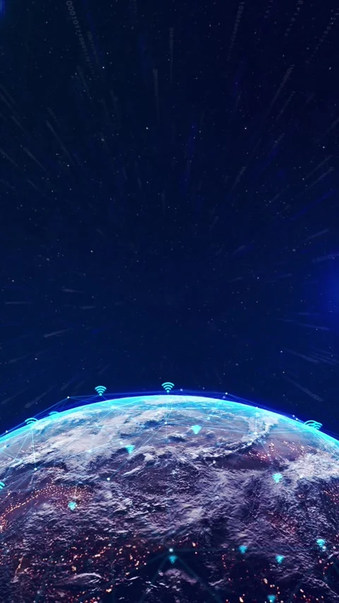 Tech Earth Globalization networking, blue line lights transmit data, Transfer Stock Footage 333963527