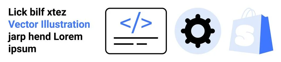 Tech Elements Featuring Code, Gear and Shopping Bag Stock Illustration