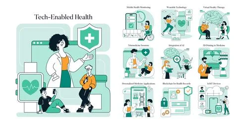 Tech Enabled Health. Flat Vector Illustration Stock Illustration