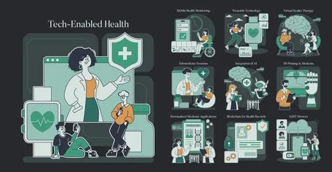 Tech Enabled Health. Flat Vector Illustration Stock Illustration