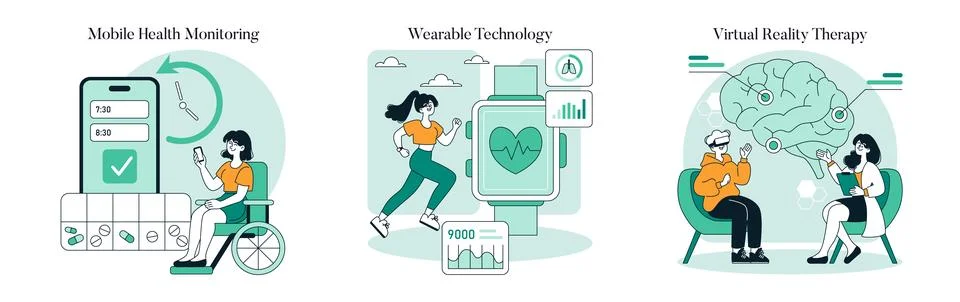 Tech Enabled Health. Flat Vector Illustration Stock Illustration