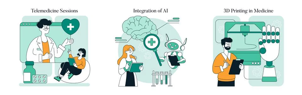 Tech Enabled Health. Flat Vector Illustration Stock Illustration