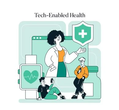 Tech Enabled Health. Flat Vector Illustration Stock Illustration