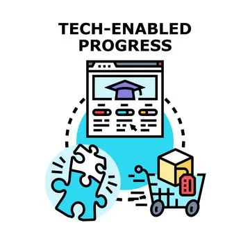 Tech enabled progress concept generating solutions and development Stock Illustration