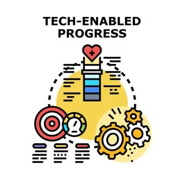 Tech enabled progress moving forward to achieve goals Stock Illustration
