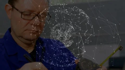 Tech engineer moving stylus to device, probing parts, checking fit while network Stock Footage 334040724