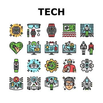 Tech enthusiast geek nerd man icons set vector Stock Illustration