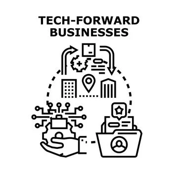 Tech forward businesses implementing digital transformation strategy Stock Illustration