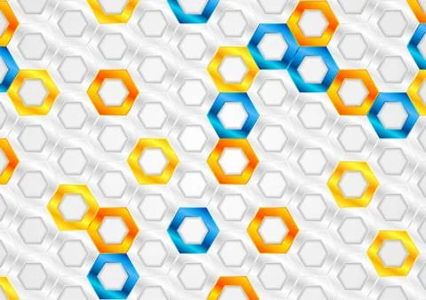 Tech futuristic abstract background with bright glossy hexagons Stock Illustration