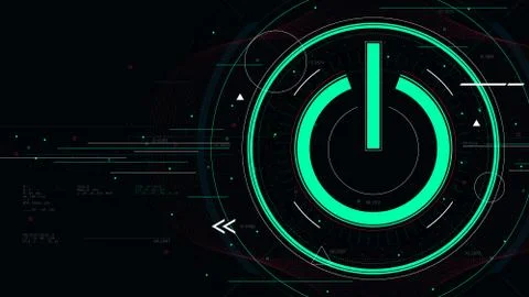 Tech futuristic technology background with power button, start icon sci-fi ve Stock Illustration
