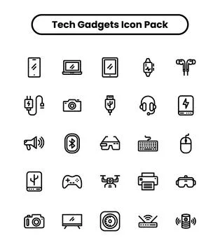 Tech gadget thick line icon set Stock Illustration