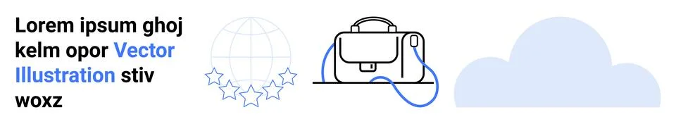 Tech Gadgets and Cloud Storage Icon Set with Globe and Stars イラスト素材