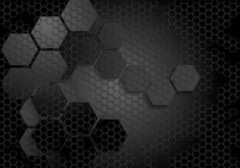 Tech geometric black background with hexagon texture Tech geometric black ... Stock Photos