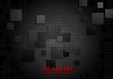 Tech geometric black background with squares texture Stockillustratie
