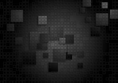 Tech geometric black background with squares texture Tech geometric black ... Stock Photos