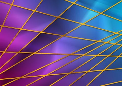 Tech geometric glossy background with golden striped grid 스톡 일러스트