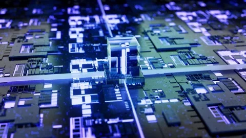 Tech Glass Cube Rounding Blue Enviroment Looped 4K.mp4 Stock Footage 348534652