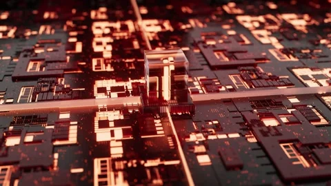 Tech Glass Cube Rounding Red Enviroment Looped 4K.mp4 Video stock 348534661