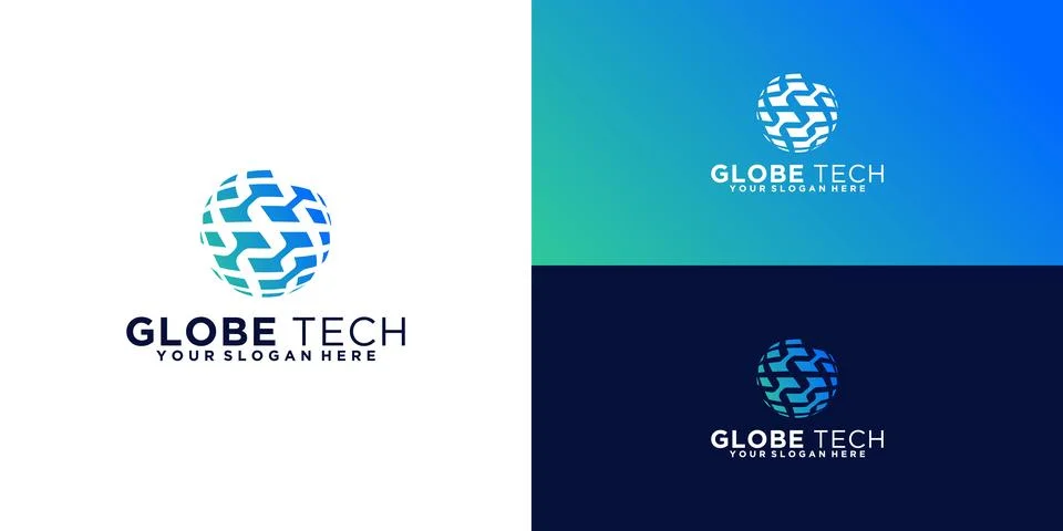 Tech globe logo design and business card inspiration 스톡 일러스트