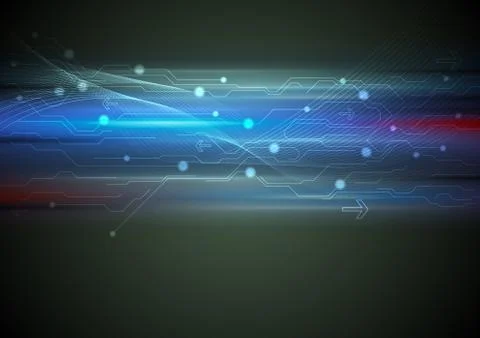 Tech glowing background with circuit board lines Illustrazione stock